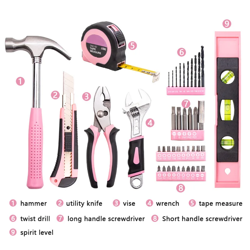 12V Pink Cordless Electric Drill Combo Set for Home Use Chargeable Brushed Motor 1 Battery 1 Charger in Cloth Bag Women Girls