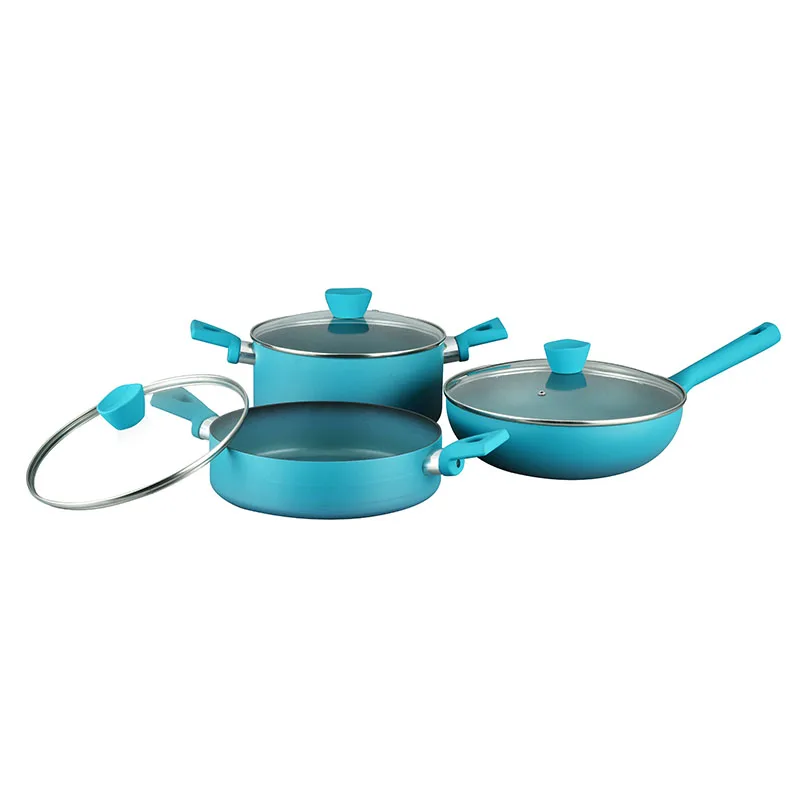 Wholesale 3pcs Blue Best Ceramic Non Stick Cookware Set Price Nonstick Blue Cookware Sets