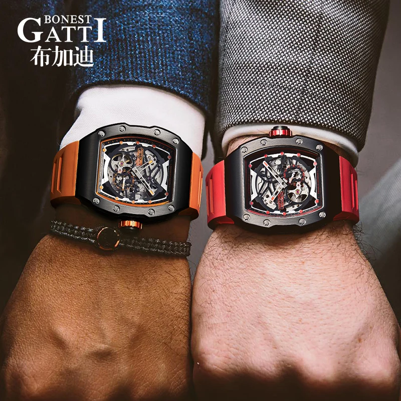 Brand Your Own Logo Hollow Out Rubber Strap Wristwatch Luxury Mechanical Automatic Wrist Men Watch