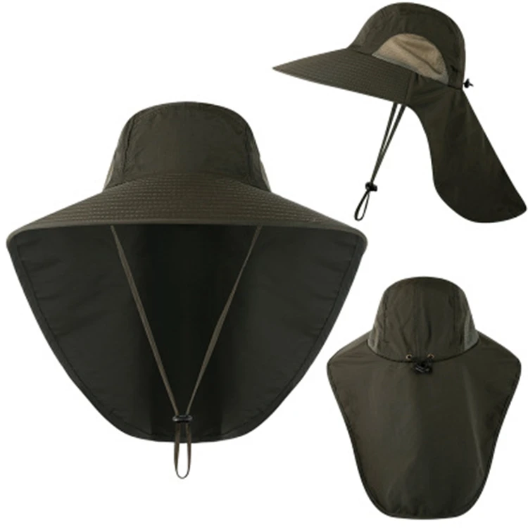 2021 Outdoor Dry Fast UV 50+ Sun Protection Fishing Flap Hat Neck Protection Cap with Big Sun Shield Mask