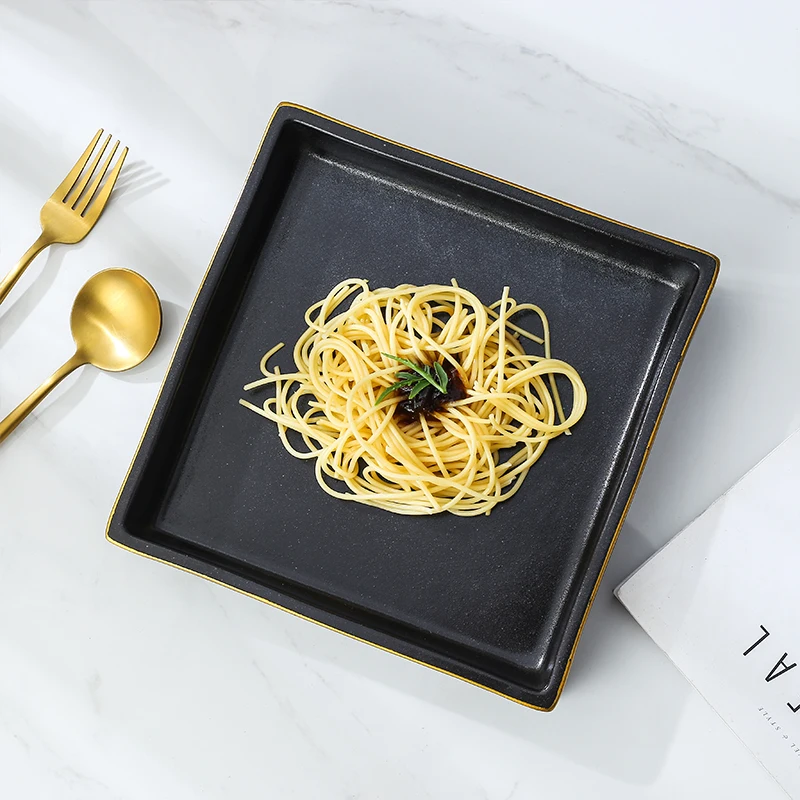 Wholesale Light Luxury Black Tableware wWith Phnom Penh Dishwasher Usable Wedding Hotel Ceramic Tableware Set