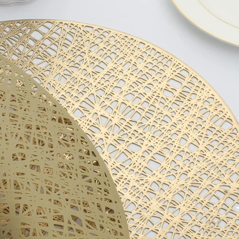 Wholesale round Metallic Hollow Vinyl Placemats/Chargers Eco-Friendly Table Decor for Home Bar Banquets Weddings Christmas