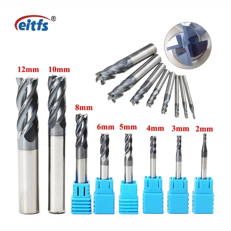 EITFS HRC65 4 Flute CNC Lathe Carbide Flat Square End Mill with Face Milling and Side Milling For Aluminum