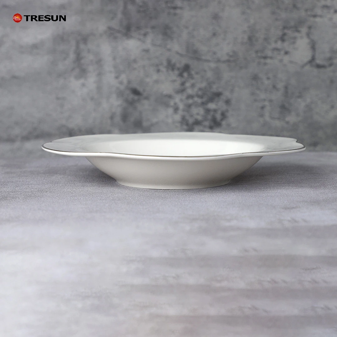 2023 factory china 18 pieces white individual print european new bone china dinnerware sets with silver rim