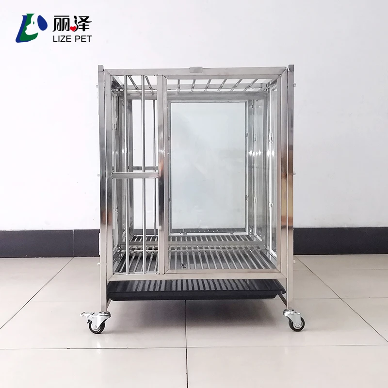 Lize Pet Stainless steel glass dog display cage folding pet carrier for sale
