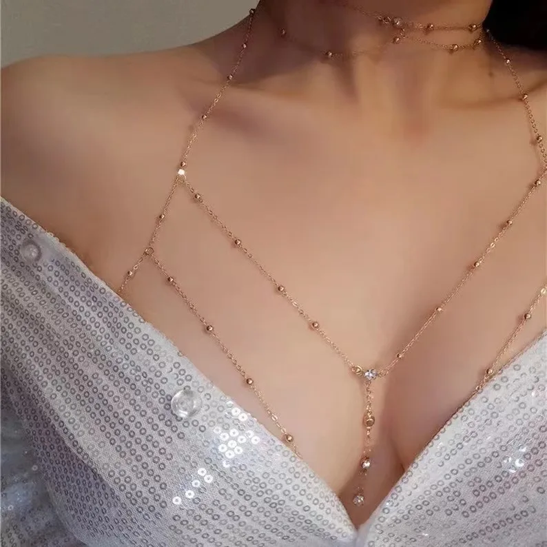 wholesale fine chain for jewelry making gold plated permanent fashion breast jewelry body chain for women