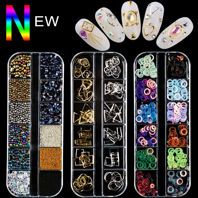 2021 1 Box Nail Art Decorations Nail Rhinestones Mixed Colors AB Crystal Strass 3D Charm DIY Rivet Nails Manicure Accessories