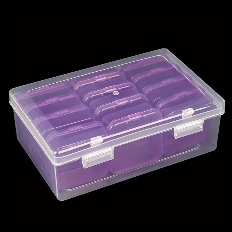 2025 New 12 Grid Plastic Storage Box Colorful Diamond Painting Tool Organizer Beads Wax Grains Jewelry Cleaning Sundry Storage