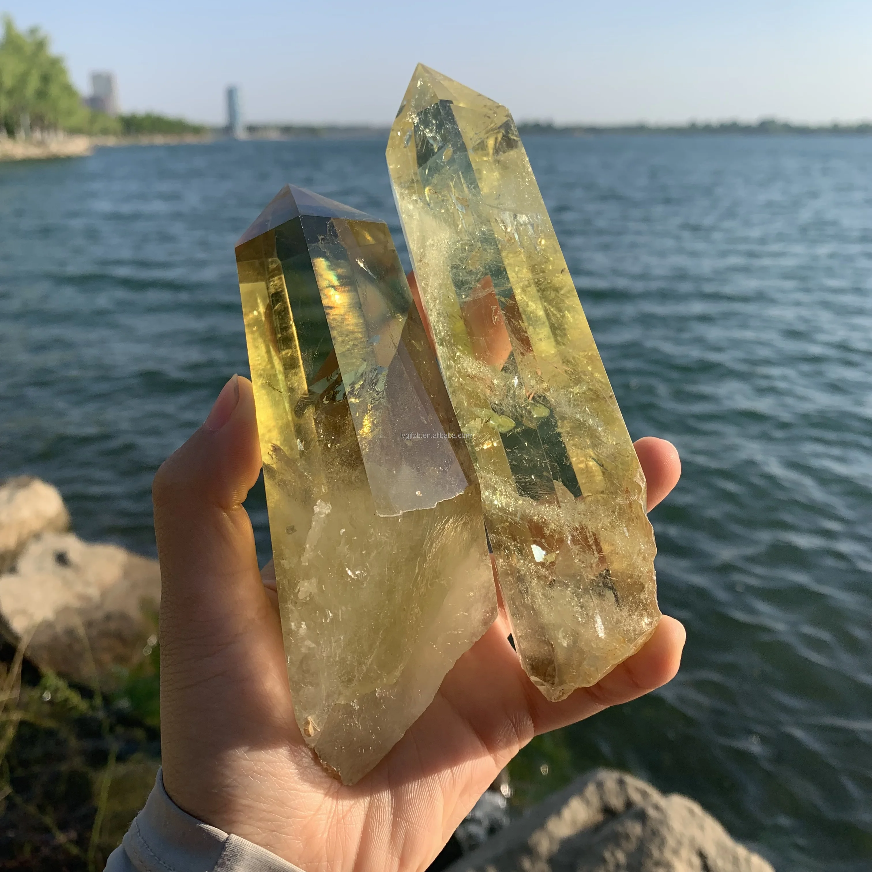 New arrivals chevron rough citrine wand reiki chakra healing crystals point tower crafts for gift decor