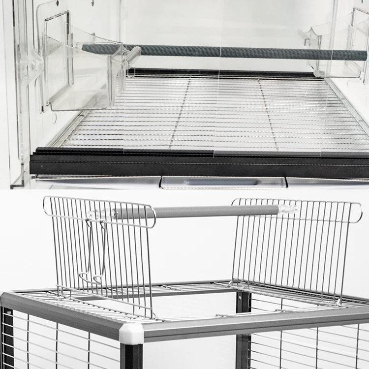 Double bird house foldable portable birdcage window bird feeders acrylic glass parrot cage stainless steel bird cages with stand