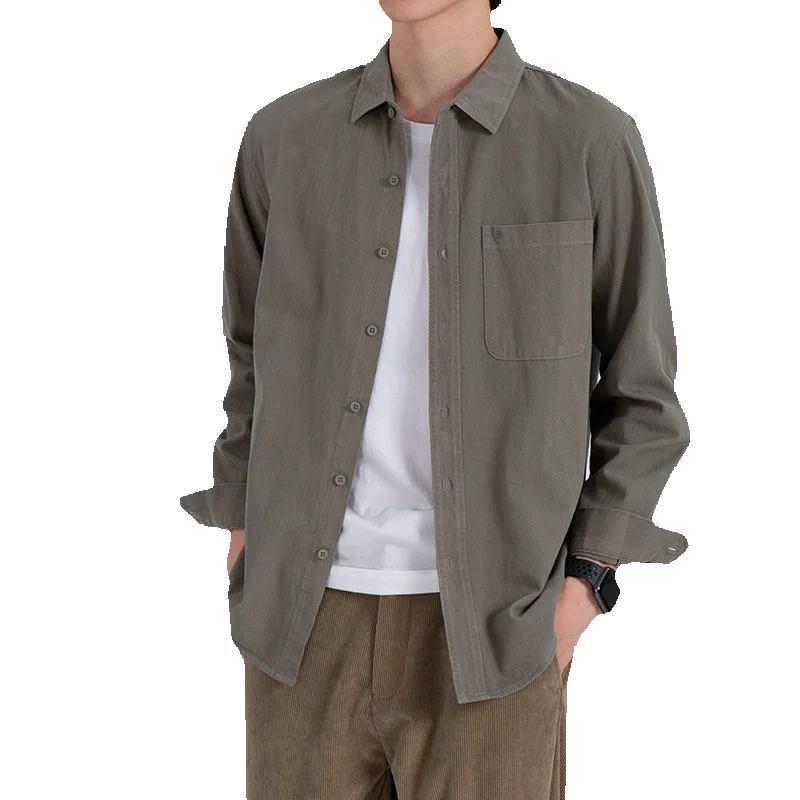 New Product Embroidered Logo Autumn Cargo Work Shirt Long Sleeve Casual Button Up Shirt For Men