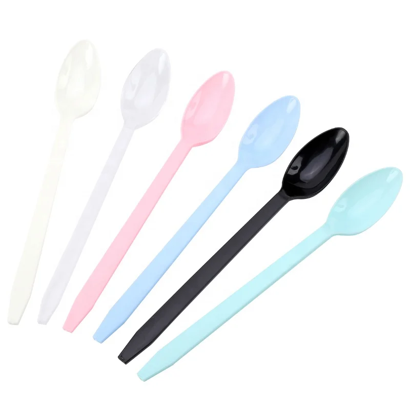 Hot-selling PP Plastic Colored Long Handle Soda Spoon Environmental Tableware Disposable Plastic Spoon