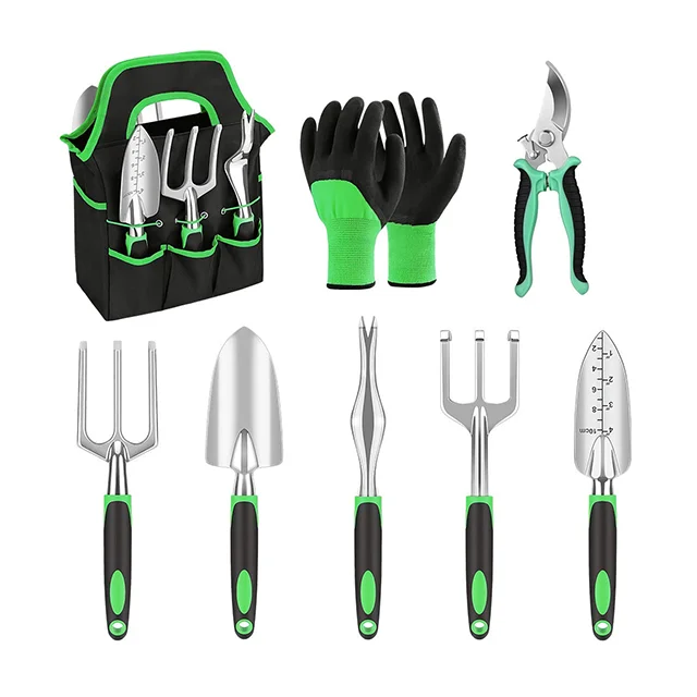 2024 Lexia Portable 9 Pieces Aluminum Garden Handle Tools Kit Garden Tools With Storage Tote Bag