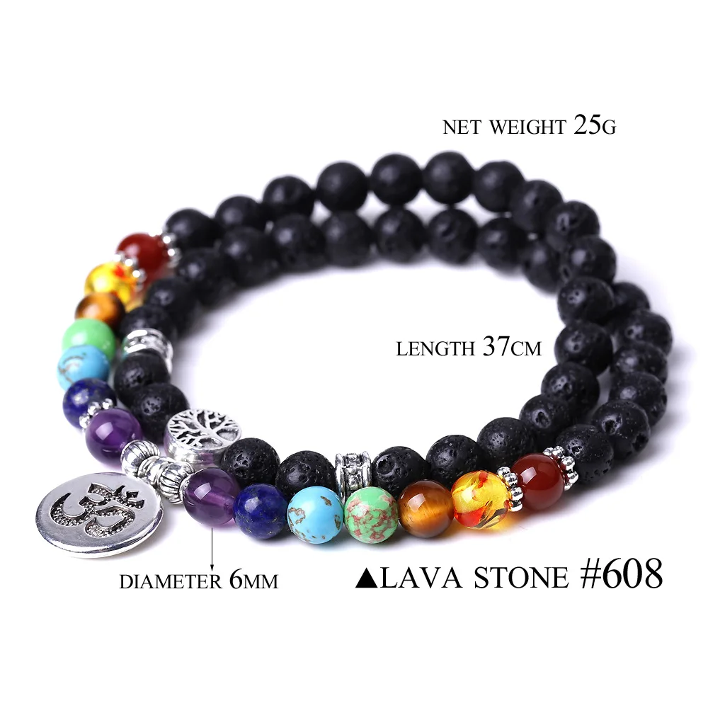  6mm Healing Seven Chakras Beads Black Lava Stone Bracelet Women Men Woven Energy Buddha Bracelets