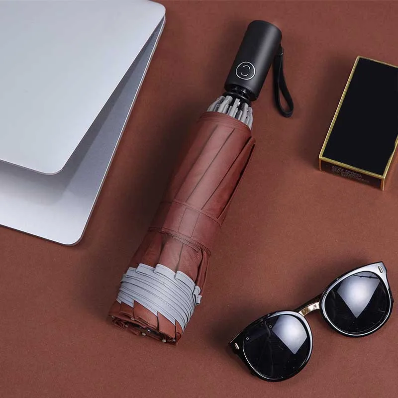 
Fully automatic reverse ten shares double night reflective safety windproof umbrella custom logo 