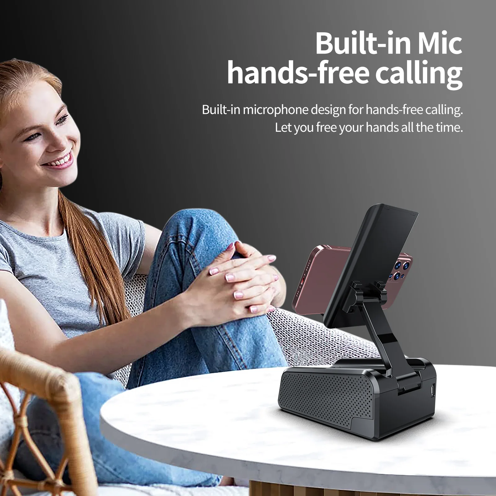 2023 Newest Arrivals Portable Mini 2 in 1 Table Mobile Phone Bluetooth Speaker Stand Holders