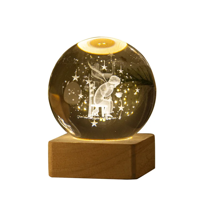 Оптовая продажа, художественный хрустальный шар, ночник, 3d лазерная резка, основа для светильника, хрустальный шар, настольное украшение
