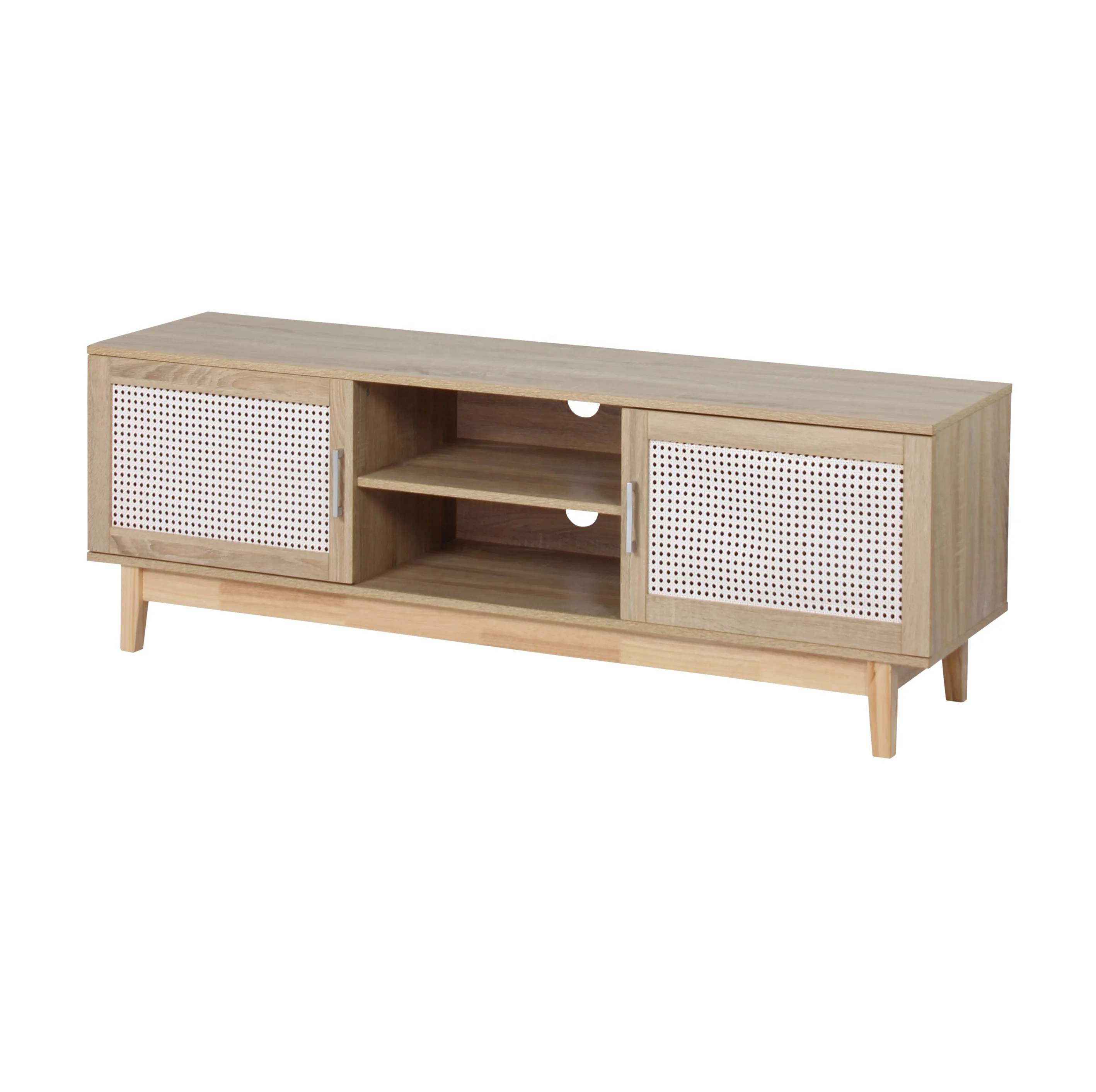 White TV PU High gloss paint wooden TV Media Console  Table 2 Storage Cabinet With Open Shelves For Living Room