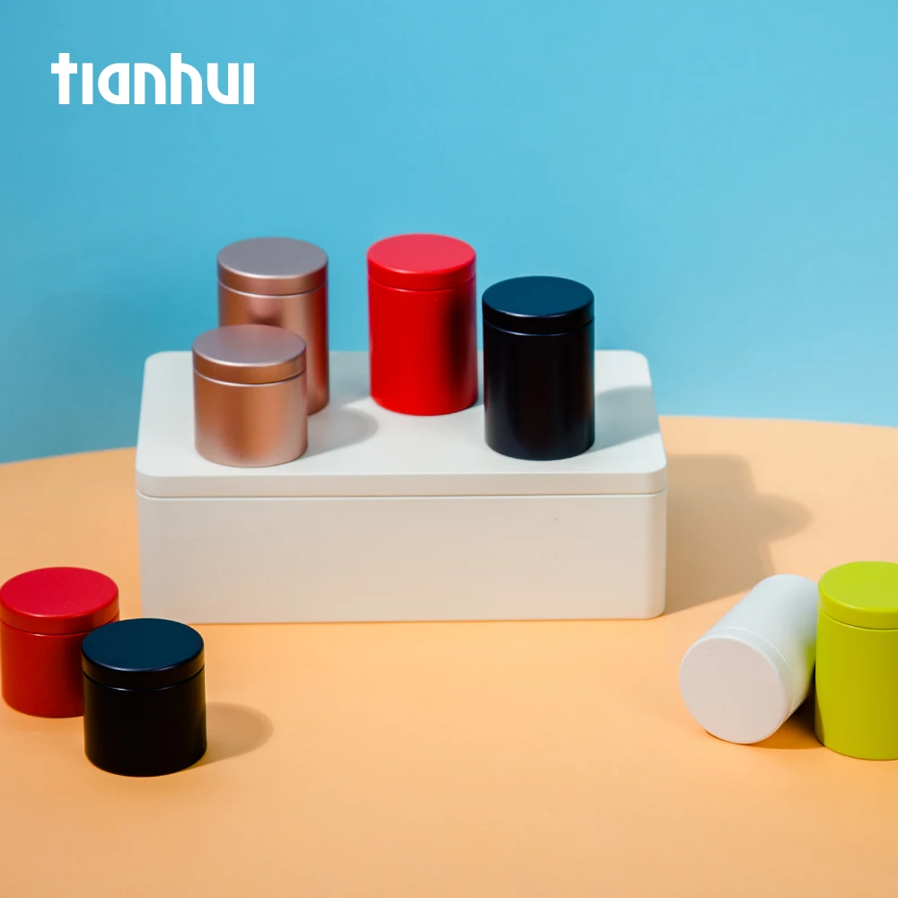 Tianhui Candy Storage Black Metal Box Tin Tea Can small Tea Canister Matcha Powder Storage