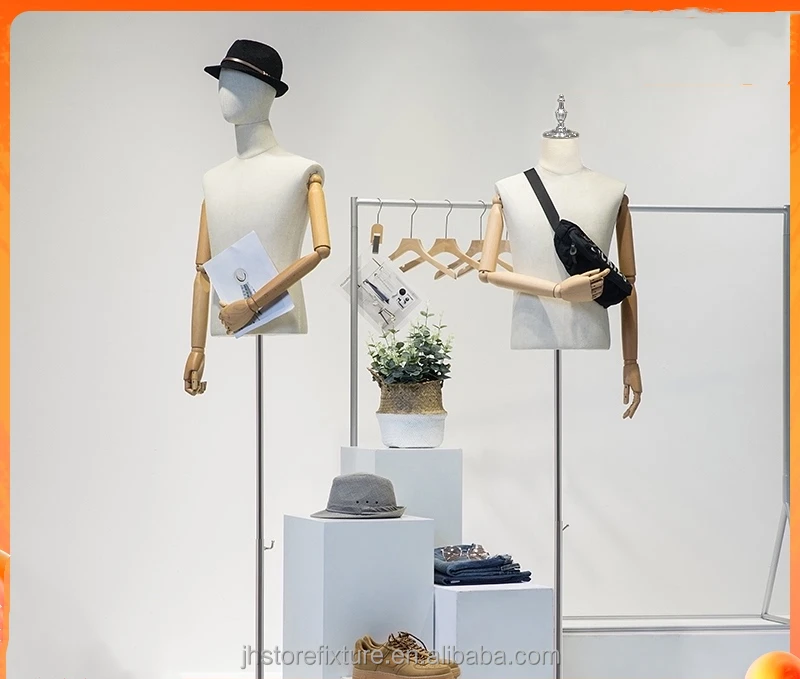 Flexible Arm Male Half Body Display Dress Form Fabric Mannequin Torso Dressmaker Stand Shoe Pant Suit Clothing Mannequin