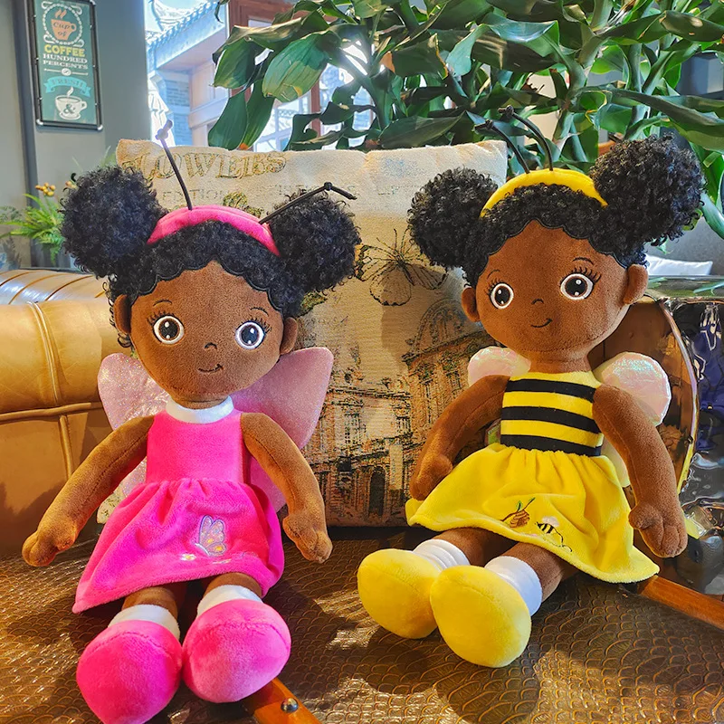 Hot Selling African American black rag doll for children Fairy stuffed toy plush doll for girl