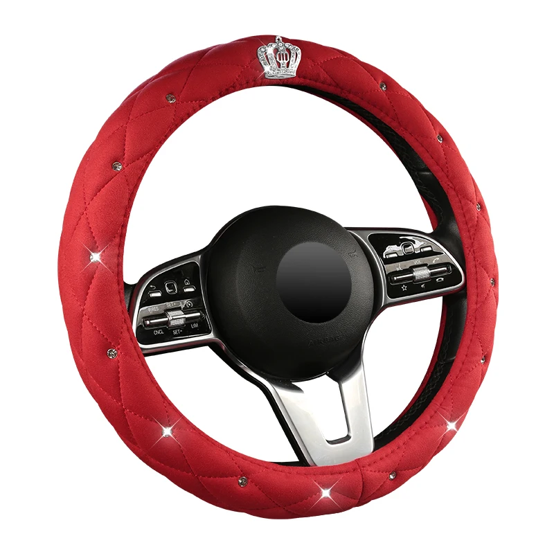 Bling Bling Crystal Crown Nappa PU Leather Car Steering Wheel Cover Auto Steering Wheel Sleeve Car Handle Cover