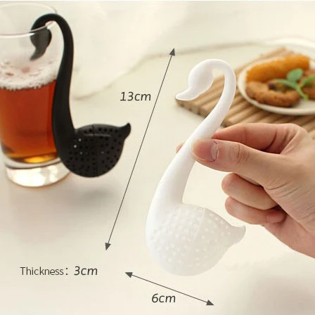 Creative swan shaped non-toxic bpa free heat resistant roll bag hooking silicone tea infusers tea filter