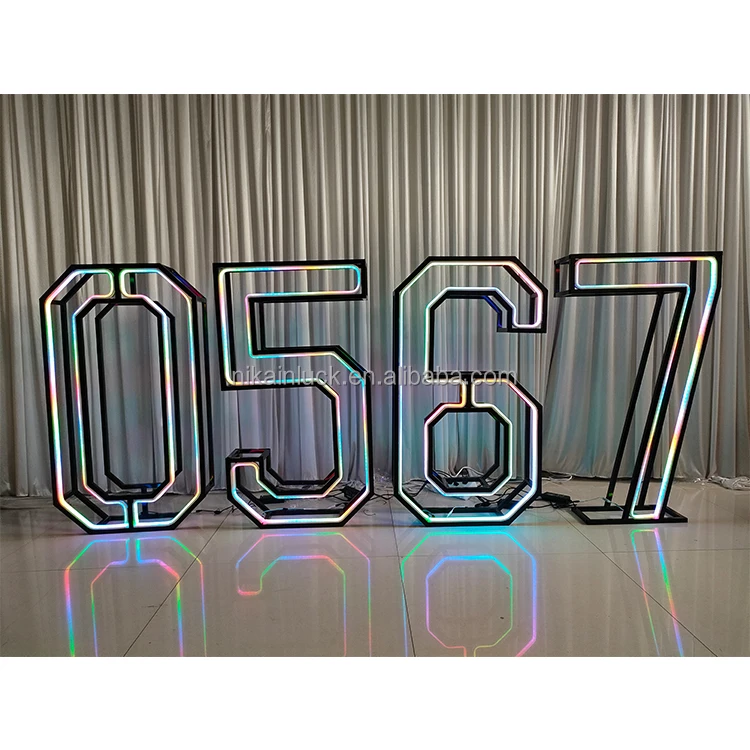 New Design Rgb Neon Led Numbers Signs Standing Hang Metal Stand With Light Stripe 3ft 4ft Letters Large Flex Custom Neon Numbers
