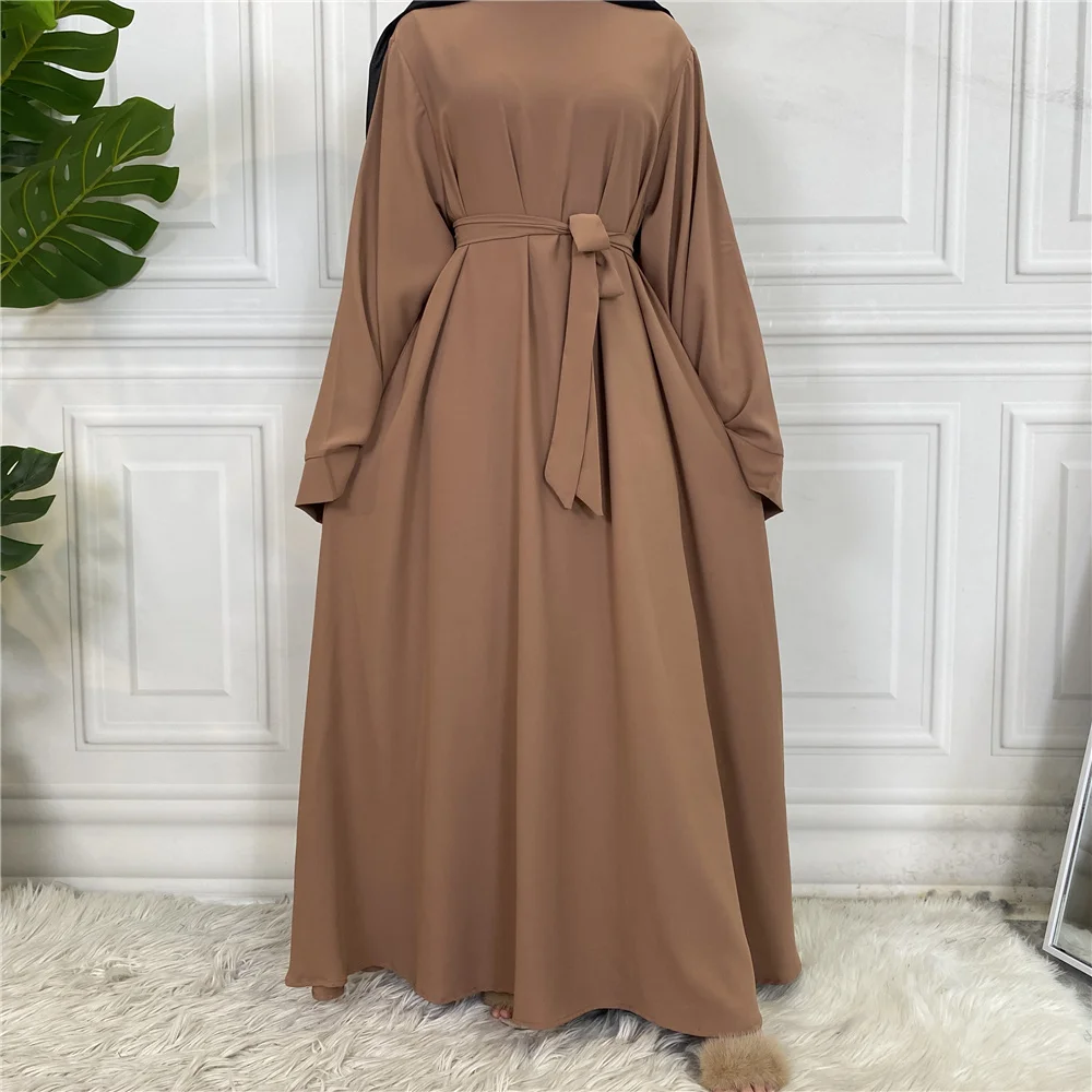 Eid Abaya Dubai Turkey Solid Color Simple Modest Kaftan Islamic Clothing Abaya Muslim Dresses For Women