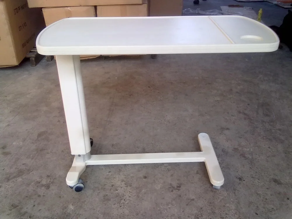 Top Selling Movable ABS Adjustable Height Hospital Bed Over Bed Table with Wheels