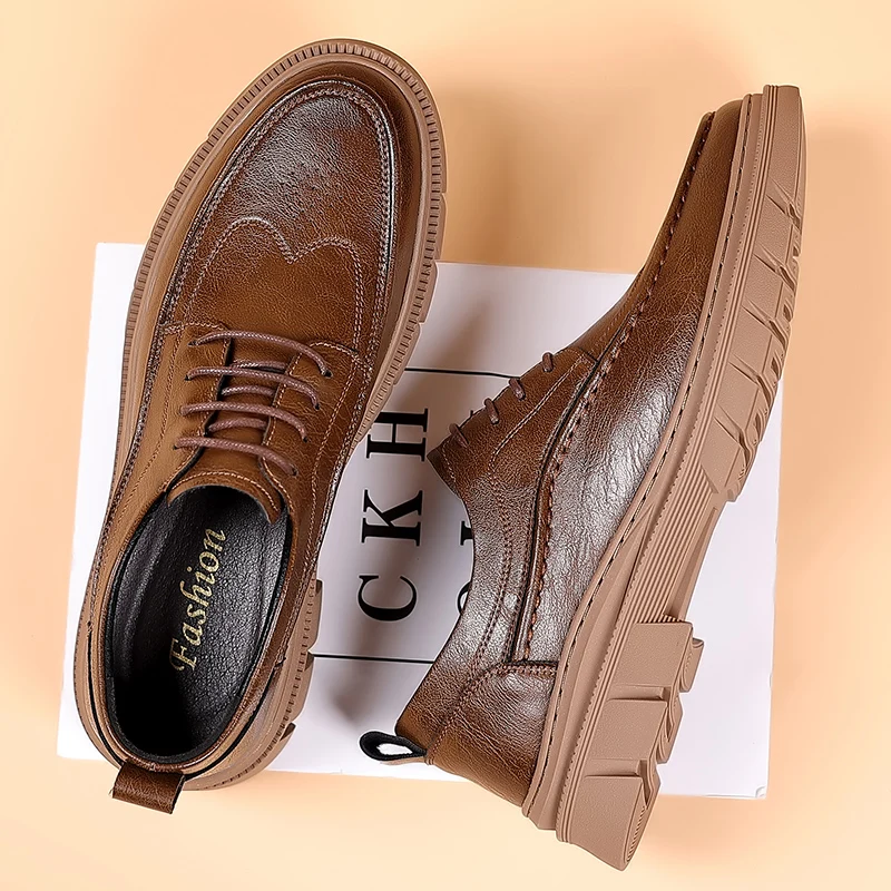 classic fashion new leather shoes Brown round toe head casual gentleman business shoes