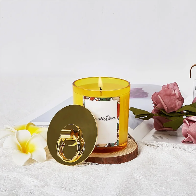 luxury custom private label scented soy wax candles with metal  lid and boxes packaging