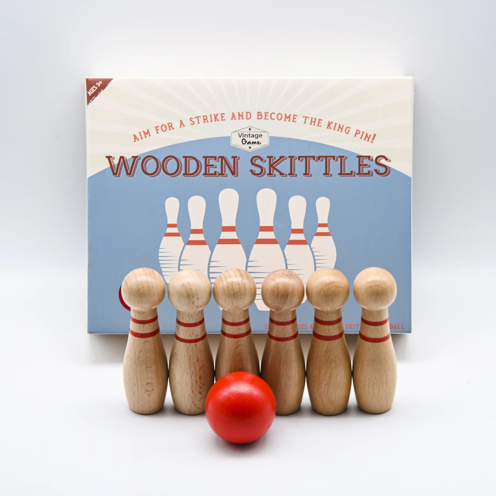 Wooden Bowling Set Party Toys Includes One Big Ball and 6 Inflatable Bowling Pins Jumbo Bowling Set Game For Kids