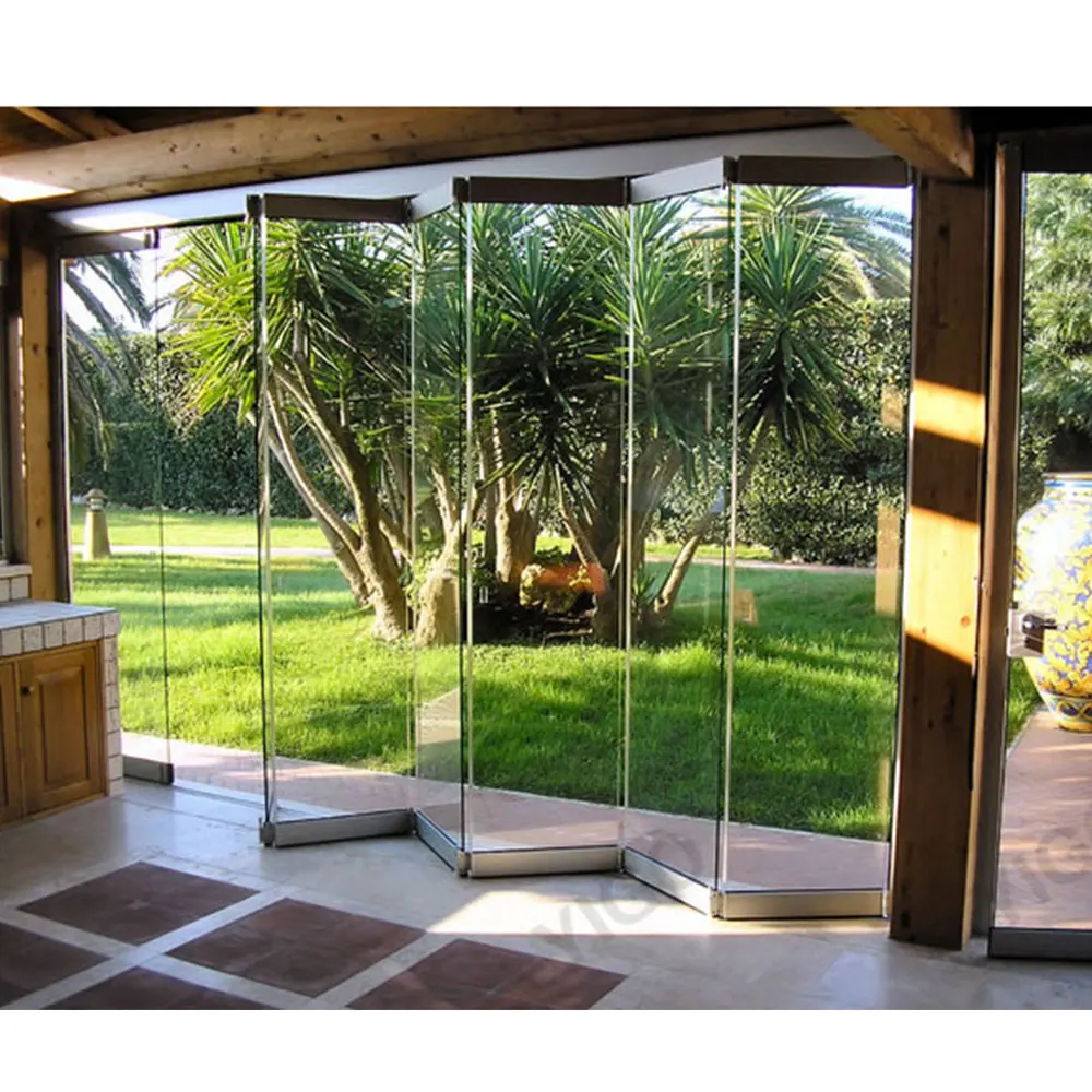 Folding Door System Glass Sliding Folding Partition Living Room Frameless Glass Modern Screen Doors Graphic Design Commercial
