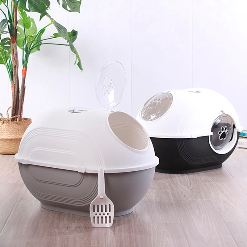 Large portable manual cat sandbox plastic enclosed cat litter box