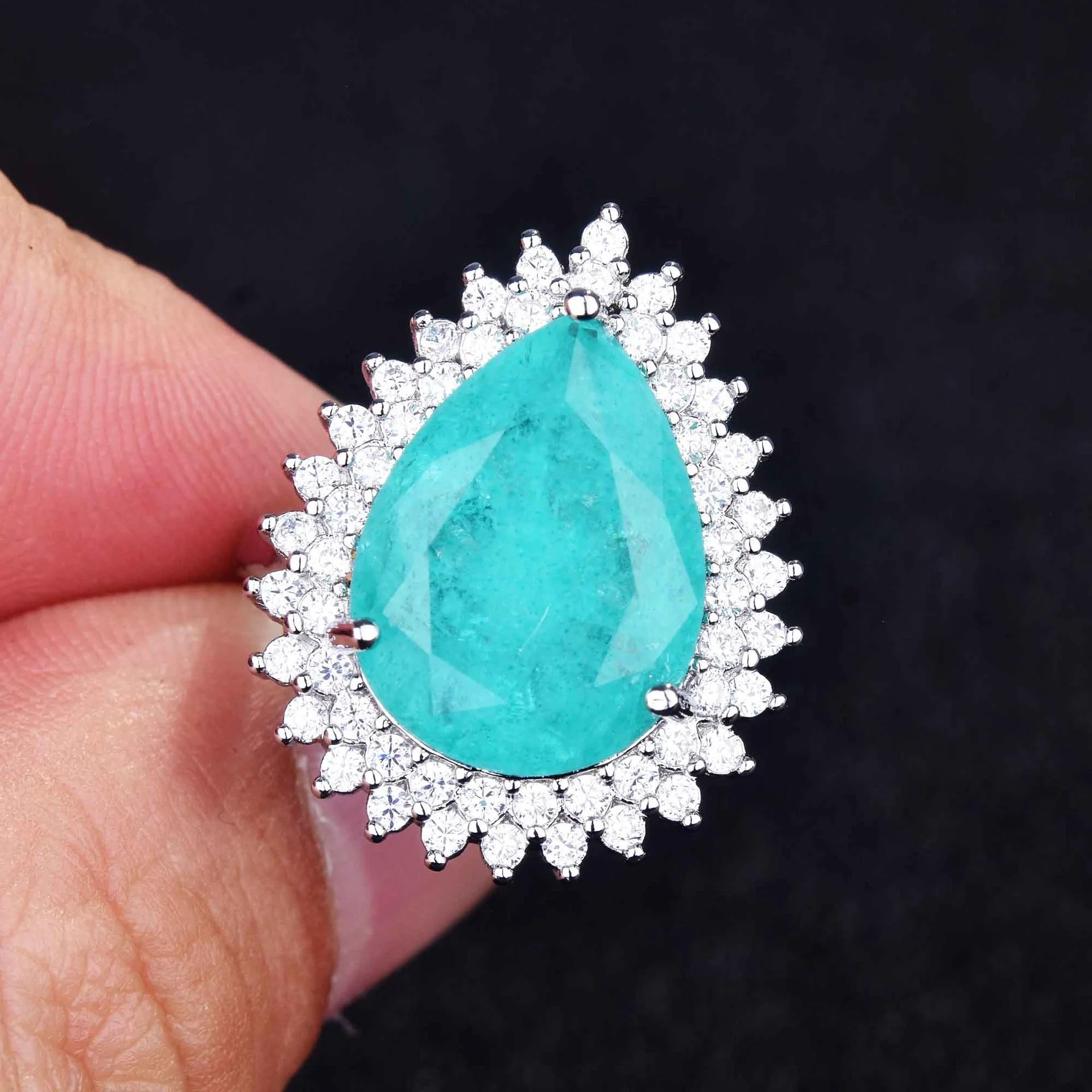 
New Trendy Paraiba Stone Water Drop Rings Vintage Fine Jewelry For Women Wedding Engagement Eternity Ring Anniversary Gifts 