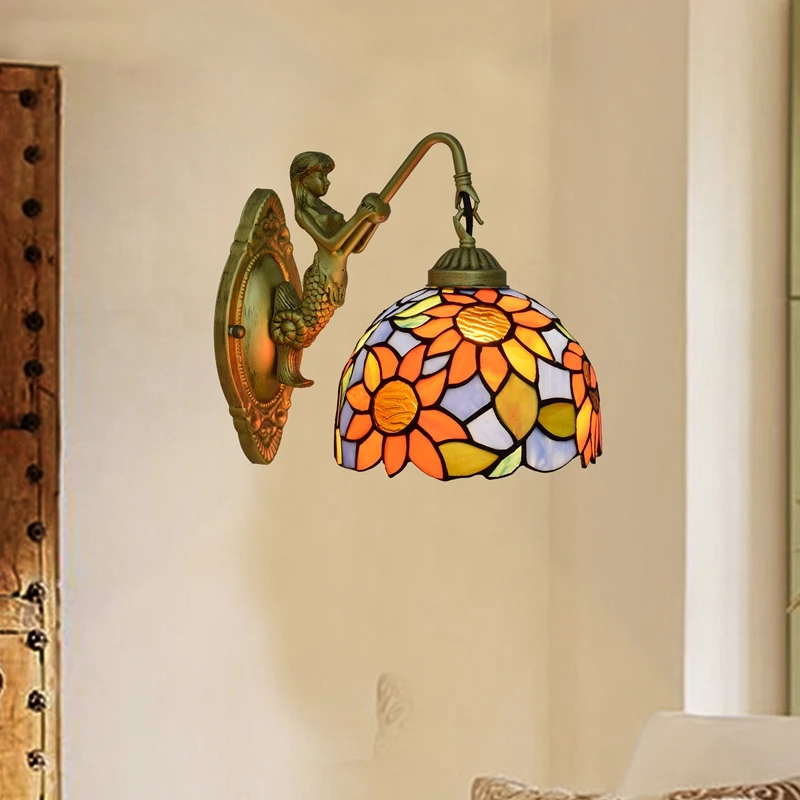 Ontwerpen Lampen Groothandel Lampara Pared Vintage Tiffany витражное стекло освещение Русалка коллекция настенный светильник тифани