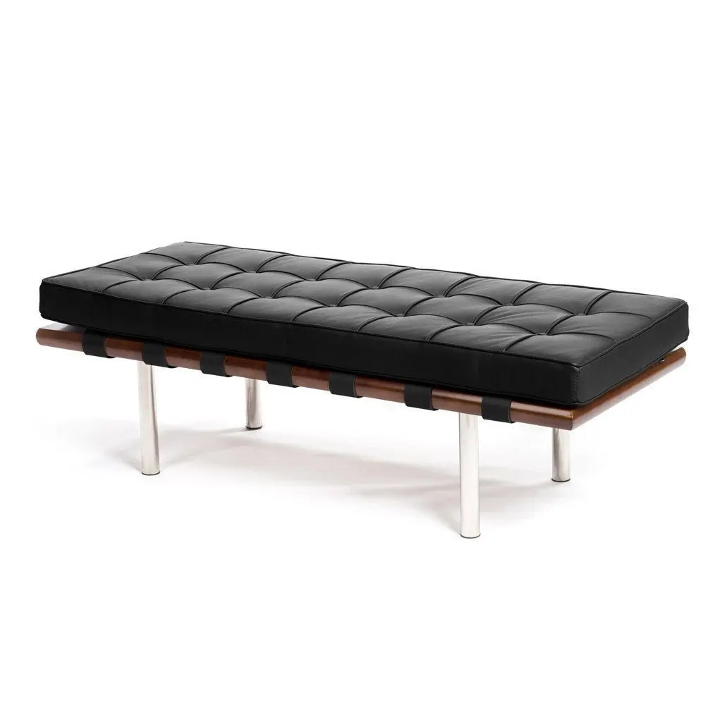 modern steel wood real leather long rest bench