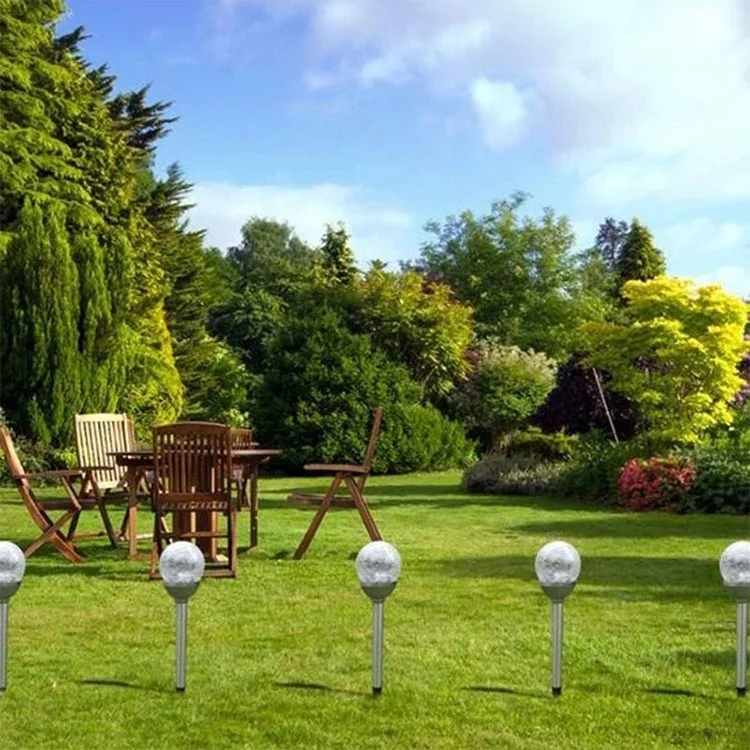 Newish dia8xH38cm IP65 weatherproof glass crack ball stainless steel solar powered street light ground led stake for home garden