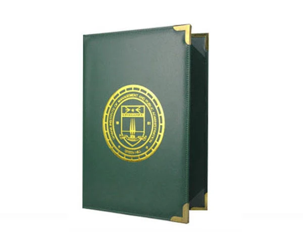 Promotional logo university degree custom PU leather graduation diploma cover A4 with metal corner