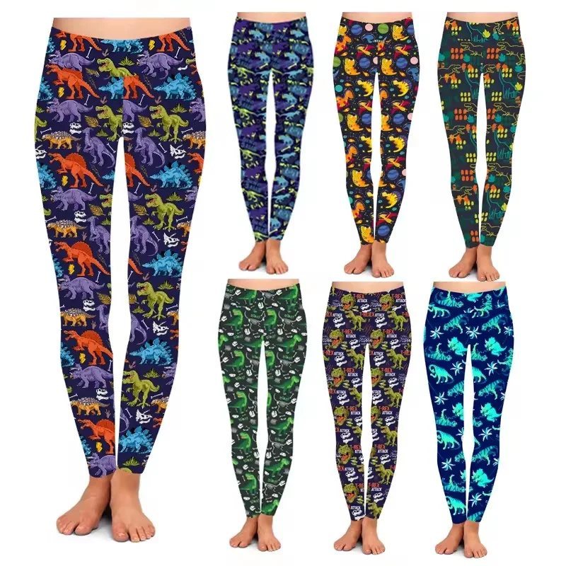 Factory direct sales quality high waist butter soft skeleton bone abstract dinosaur leggings