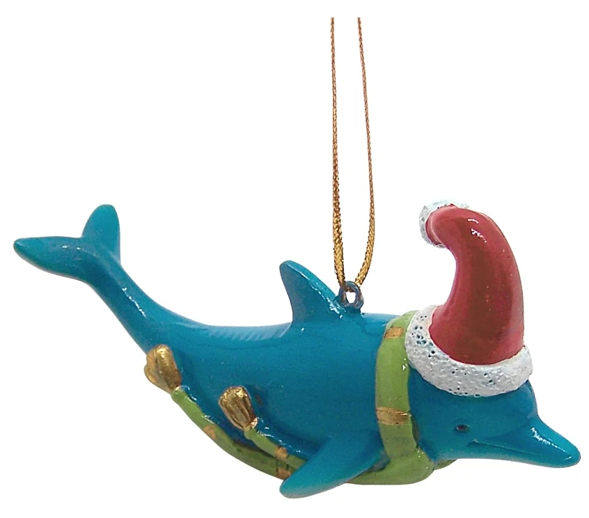 Personalized resin Dolphin Christmas ornaments with scarves and hats