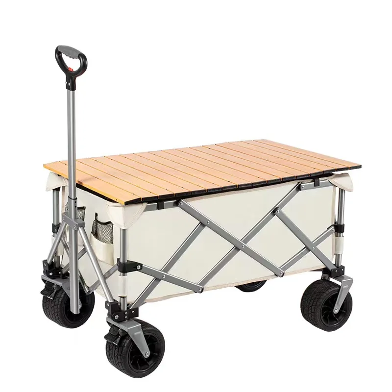 Outdoor off-road camping trailer with table board Large capacity camp car picnic trolley wagon fold cart