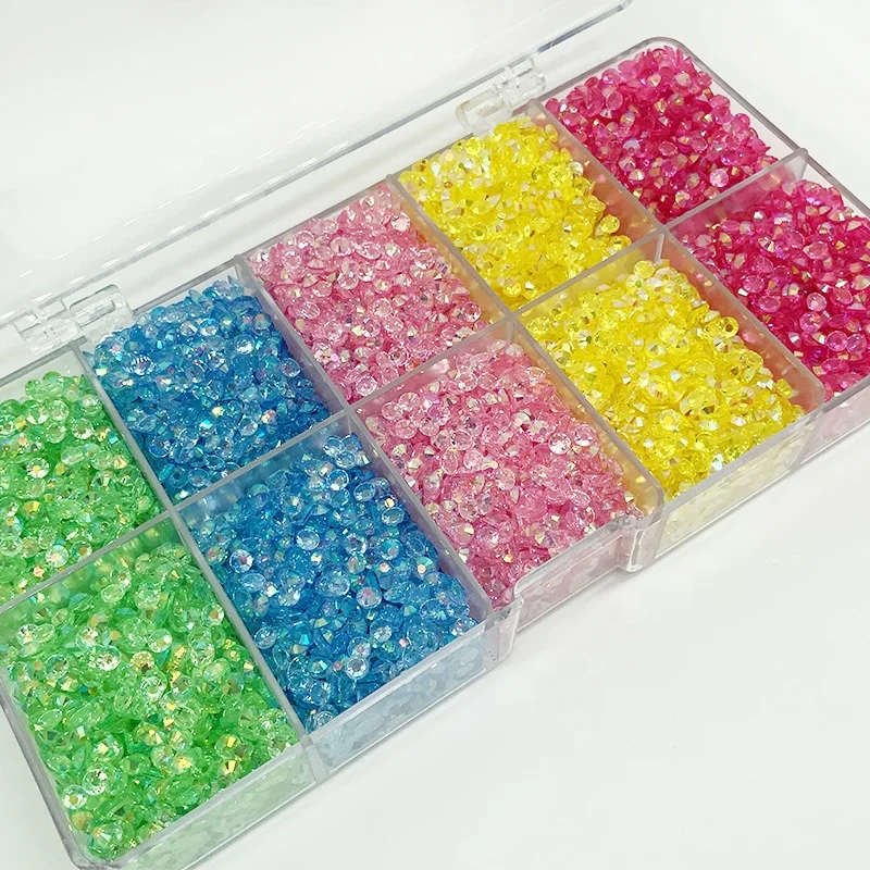 Best 3mm 4mm 5mm Jelly resin rhinestones mix colors 10 grids boxed clear transparent rhinestones ab stones for DIY crafts