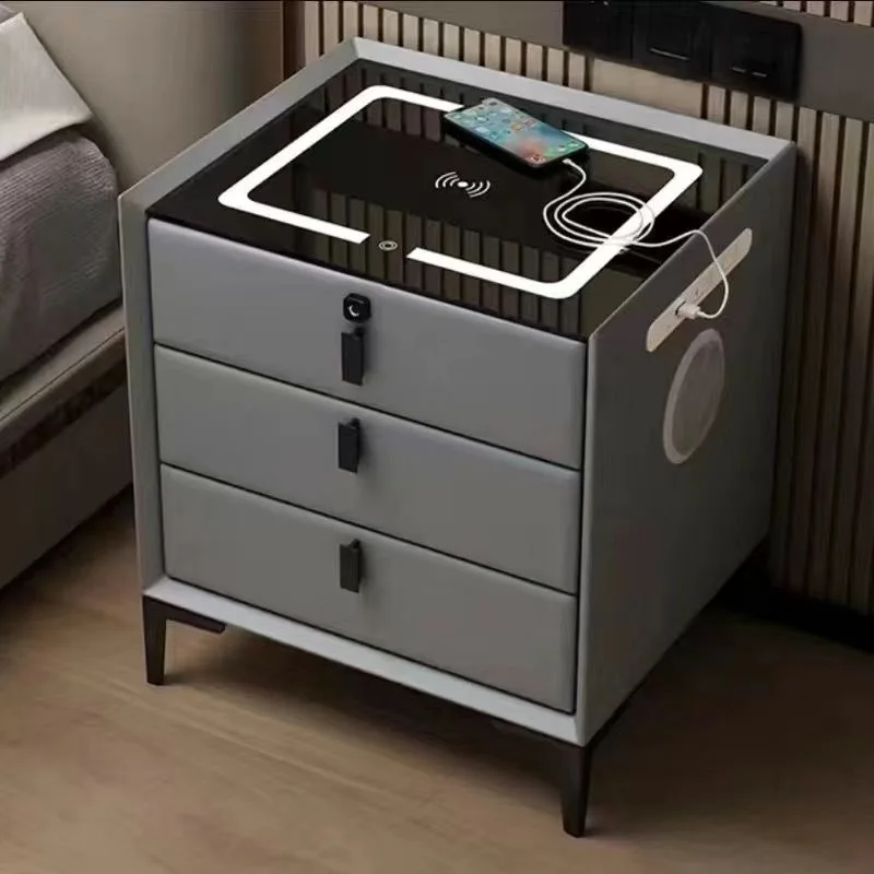 Luxury Modern Bedroom Furniture Wooden Intelligent Bedside Coffee Table with USB Wireless Charging Feature Storage Living Room