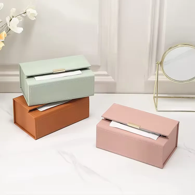 PU Leather Tissue Case Table Tissue Holder Magnet Tissue Box