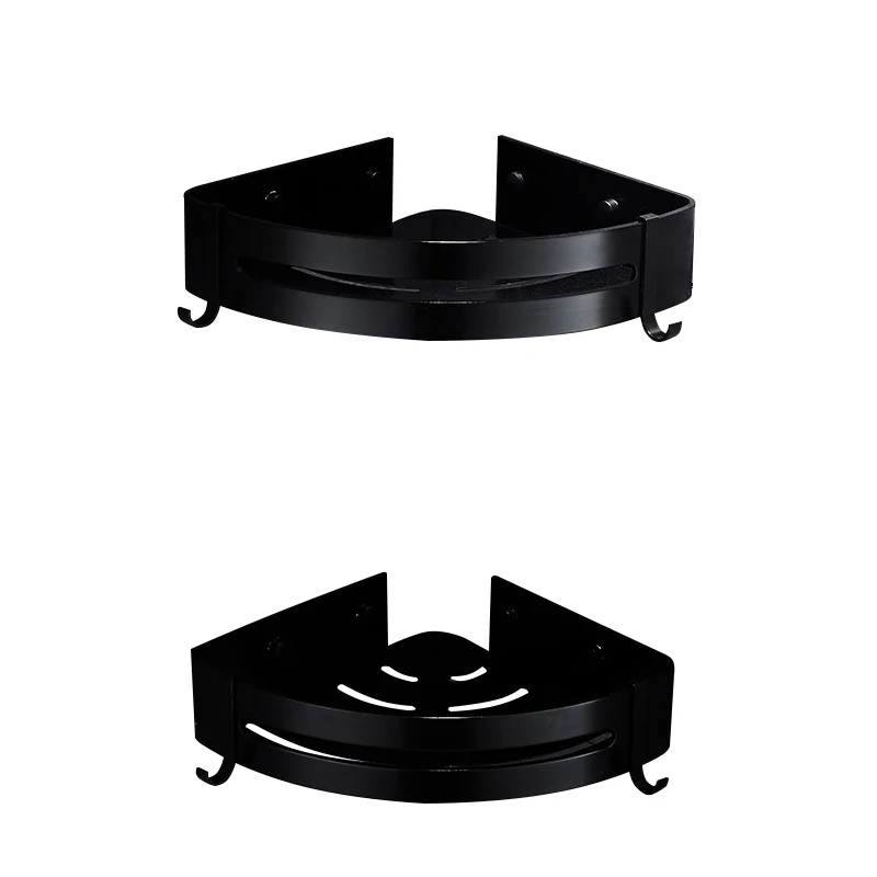 Aluminum Rustproof Shower Corner Caddy No Drilling Adhesive Black Bathroom Basket Shelf with Hooks