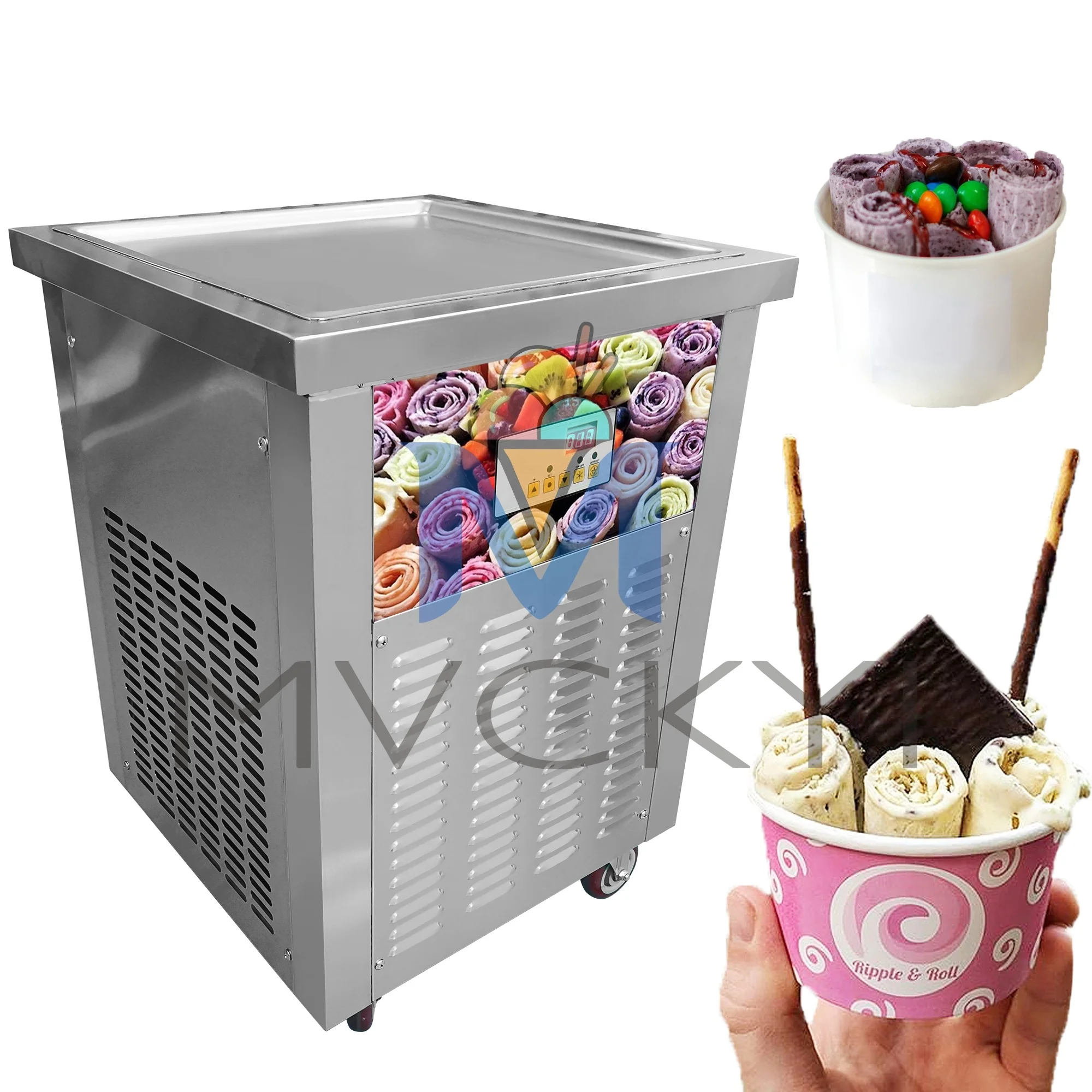 Mvckyi Spatulas Single Square Pan 22 Inch Roll Ice Cream Machine ETL Ice Cream Maker Roll Machine Yogurt Maker