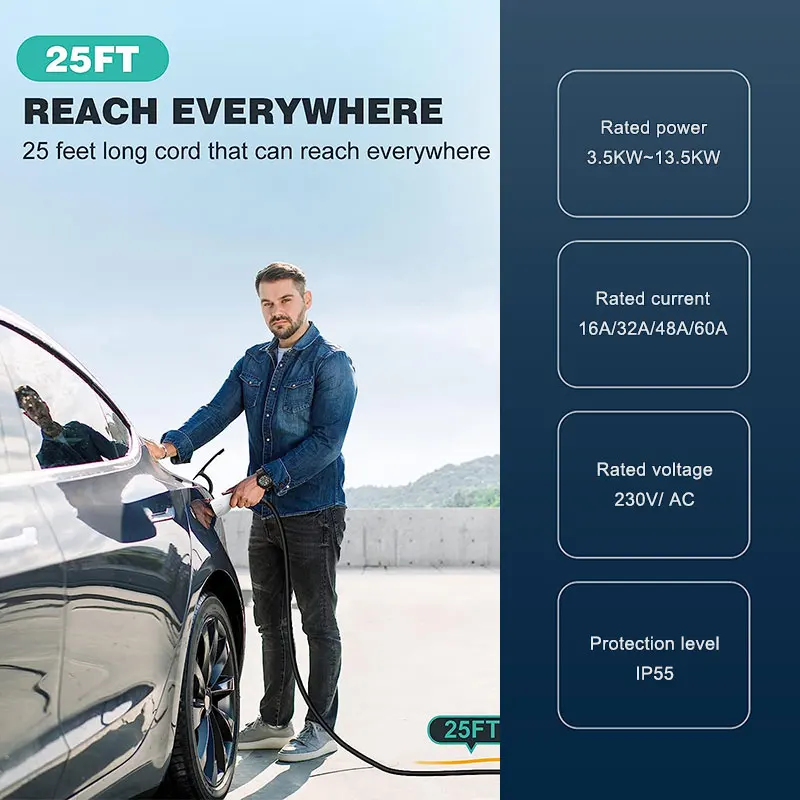 OLINK Manufacturer 32A 48A  7KW  11KW Electric Car Charger GBT EV charging plug gun cable