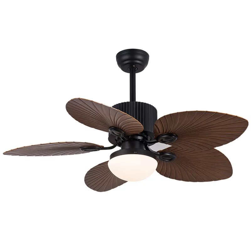 Industrial Solid Wood 5 Blade Remote Control Retro Ceiling Fan Lights Switch Fans for Home